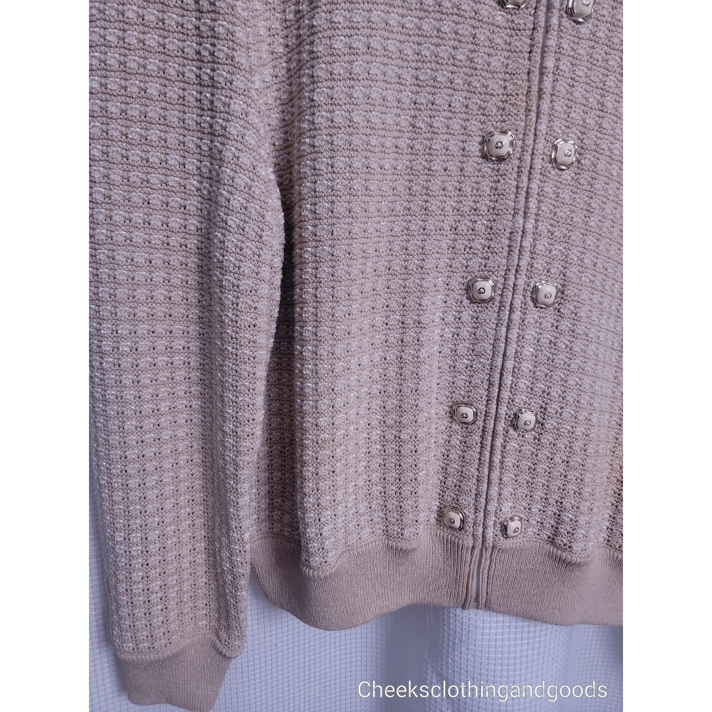St John Collection Knit Zip Front Cardigan Beige Gold Button Size 14 - Picture 4 of 10